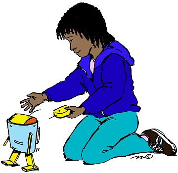 a picture a child playing with a robot