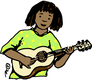 a picture a girl playing an ʻukulele or guitar.