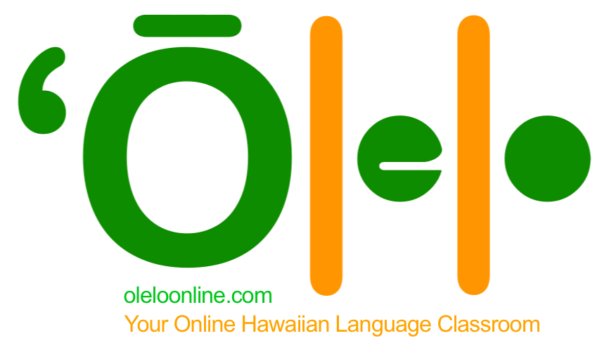 A stylized graphic of the word ʻōlelo (meaning language and to speak)